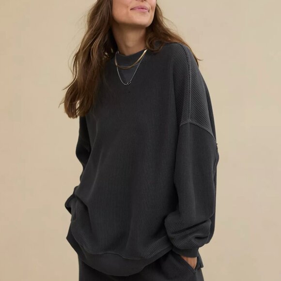 aerie Tops - Aerie Big Chill Textured Crew Sweatshirt Smoke Grey M